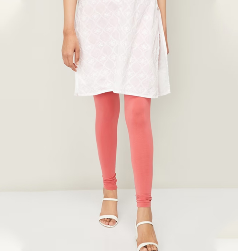 Women Coral-Coloured Solid Ankle-Length Leggings